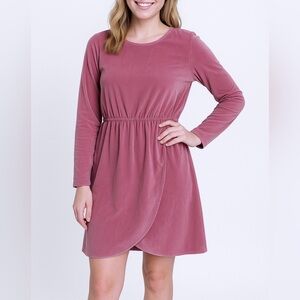 J. Crew Factory Pink Velvet Tulip-Hem Long Sleeve Dress Size 0